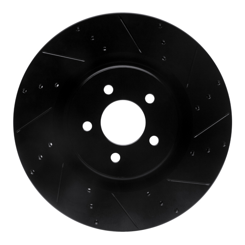 Ford Mustang Brake Rotor (1) - Front Right - R1 Concepts - Drilled & Slotted - Black - `07-`14